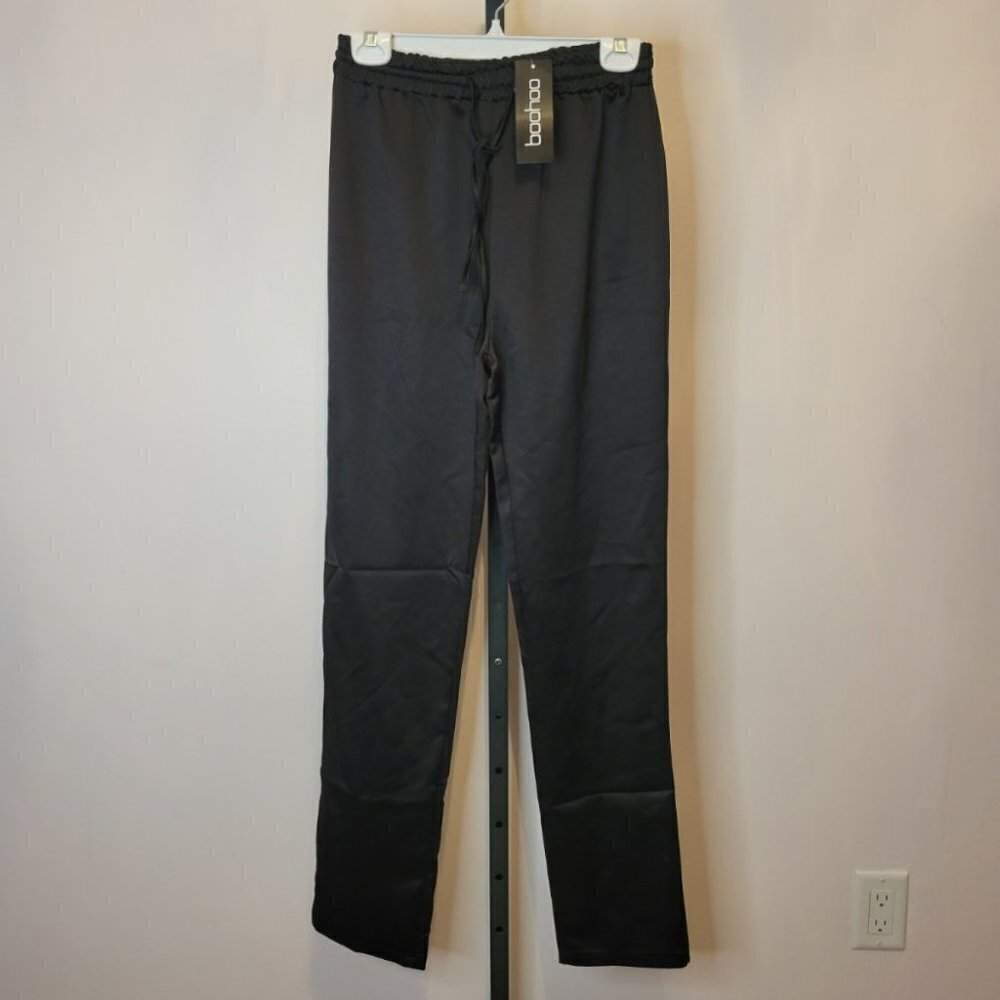Boohoo Satin Tie Waist Pants Black Size 6